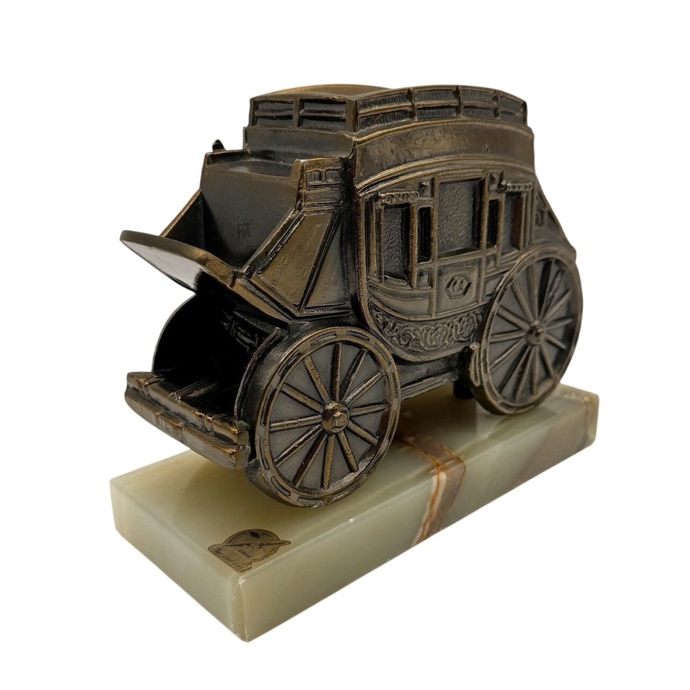 VTG Brass and Onyx Stagecoach Western Decor‎ Bookend 6" HEAVY Academia Art